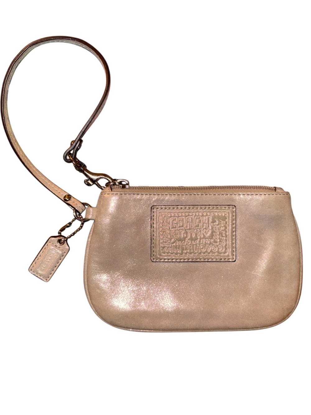Coach Poppy Champagne Gold Shimmer Leather Wristlet Y2K Glam